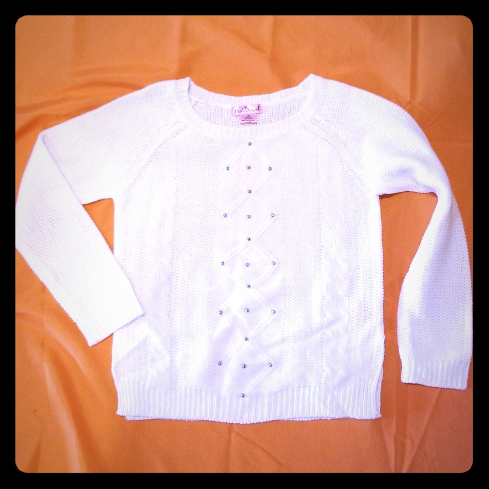 White acrylic sweater with silver bead decoration